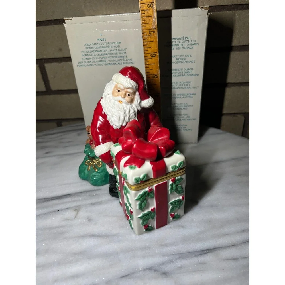 VTG PartyLite Jolly Santa Votive Holder Ceramic Hinged Gift Box Christmas - Picture 11 of 11